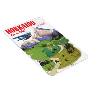 Magnet Flexible Affiche de voyage de style vintage japon Hokkaido