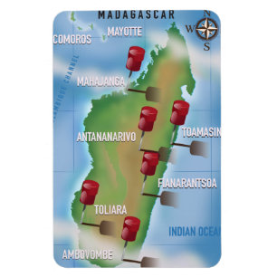 Magnet Flexible Affiche de voyage vintage carte de Madagascar.
