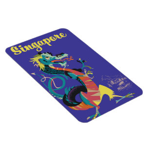 Magnet Flexible Affiche de voyage vintage dragon de Singapour