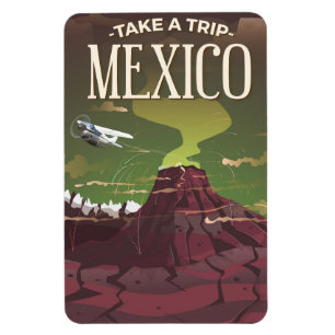 Magnet Flexible Affiche de voyage vintage du volcan du Mexique