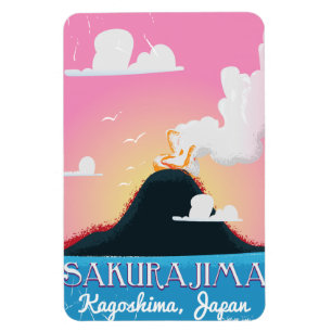 Magnet Flexible Affiche de voyage vintage Volcan Sakurajima Japon