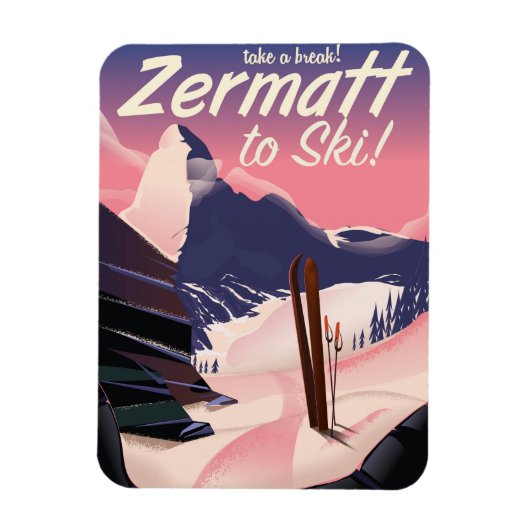Magnet Flexible Affiche rétro de vacances de ski Zermatt (Vertical)
