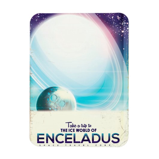 Magnet Flexible Affiche vintage de voyage spatial Enceladus (Vertical)