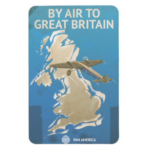 Magnet Flexible Affiche Vintage voyage par avion vers la Grande-Br