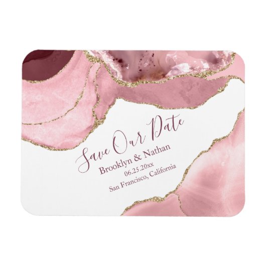 Magnet Flexible Agate de vidage rose Enregistrer la date (Horizontal)