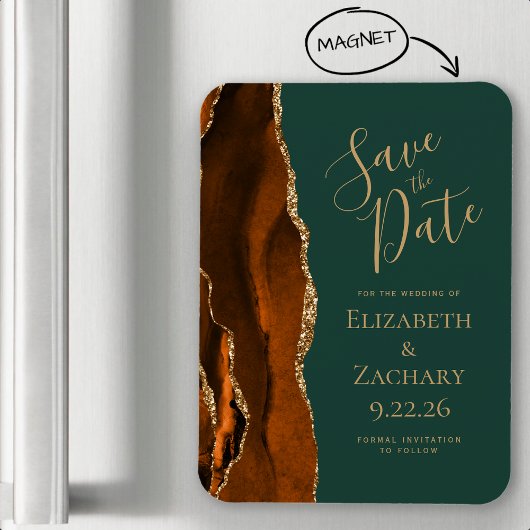 Magnet Flexible Agate Orange Brûlé Vert Foncé Save the Date