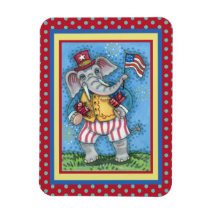 MAGNET FLEXIBLE AGRÉABLE PATRIOTIQUE ÉLÉPHANT WAVANT DRAPEAU AMÉRI