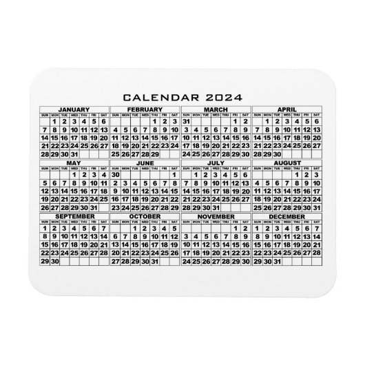 Magnet Flexible Aimant 2024 Calendrier Blanc (Horizontal)