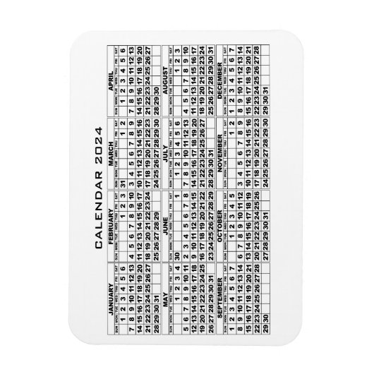 Magnet Flexible Aimant 2024 Calendrier Blanc (Vertical)
