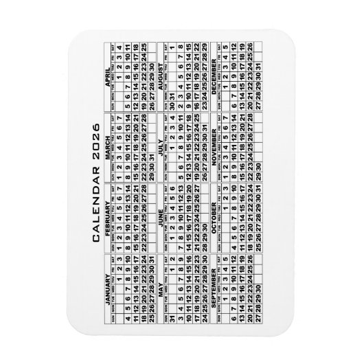 Magnet Flexible Aimant 2026 Calendrier Blanc (Vertical)