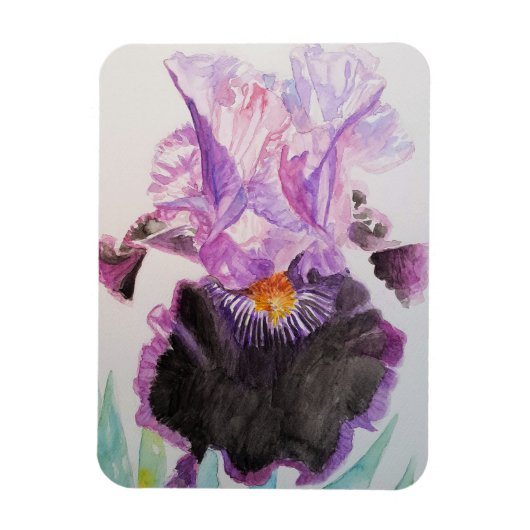 Magnet Flexible Aimant art floral Iris pourpre Fleurs aquarelle (Vertical)