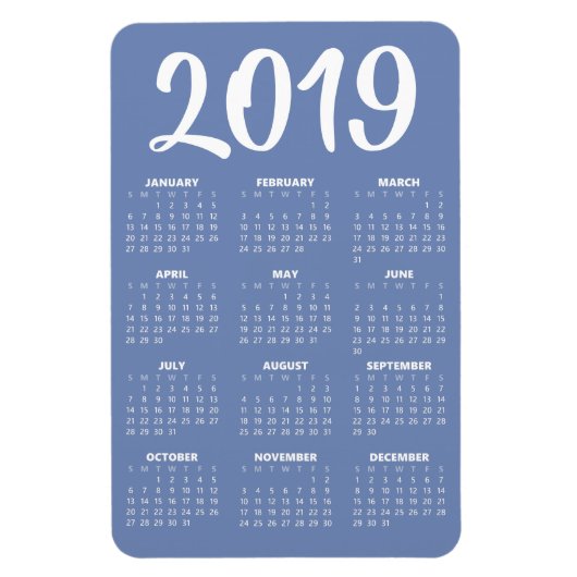 Magnet Flexible Aimant Calendrier 2019 - Gris Bleu (Vertical)