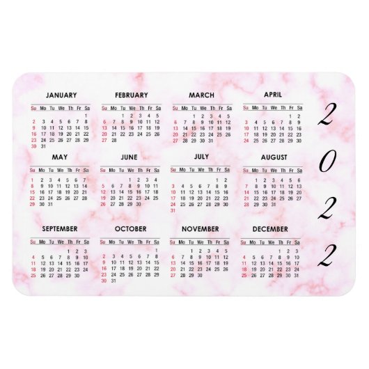 Magnet Flexible Aimant Calendrier 2022 en marbre rose personnalisé (Horizontal)