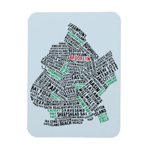 Magnet Flexible Aimant de carte de typographie de Brooklyn NYC
