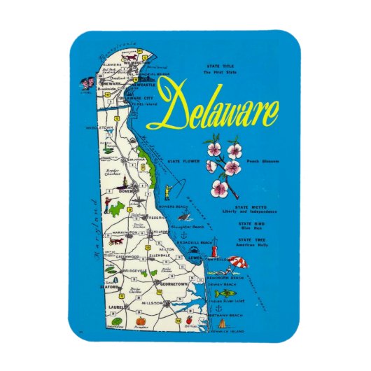 Magnet Flexible Aimant de carte du Delaware très bleu (Vertical)