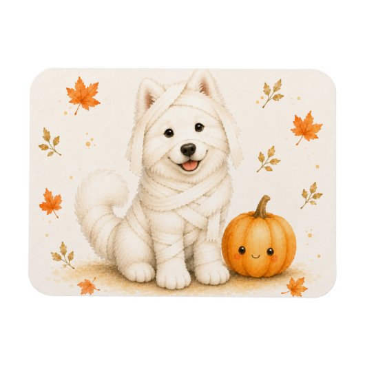 Magnet Flexible Aimant de Halloween Mummy Samoyède (Horizontal)