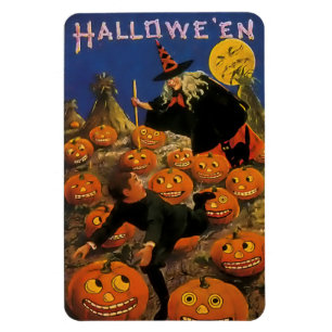 Magnet Flexible Aimant d'Halloween vintage avec sorcière et Citrou