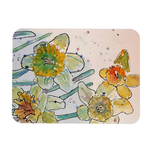 Magnet Flexible Aimant floral à motif de jonquille jaune aquarelle (Horizontal)