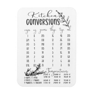 Magnet Flexible Aimant graphique de conversion de cuisine