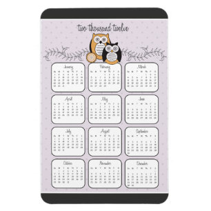 Magnet Flexible Aimant moderne de calendrier des hiboux 2012