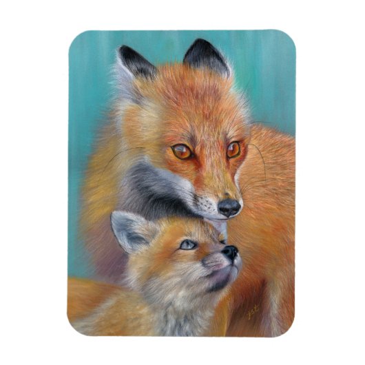 Magnet Flexible Aimant renards. Renarde et renardeau. (Vertical)
