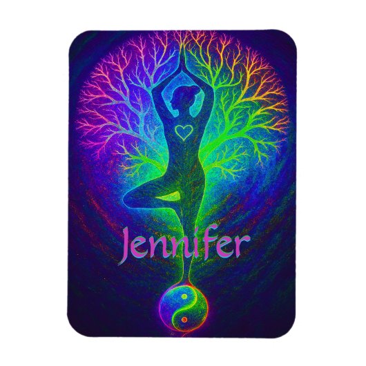 Magnet Flexible Ajouter un nom | Arbre de Yoga (Vertical)