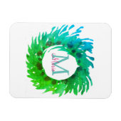 Magnet Flexible Ajouter une couronne de Noël vert rose monogramme (Horizontal)