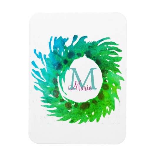 Magnet Flexible Ajouter une couronne de Noël vert rose monogramme (Vertical)