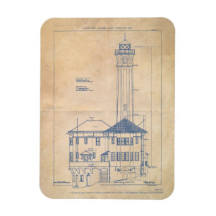 Magnet Flexible Alcatraz Island Lighthouse Vintage Blueprint