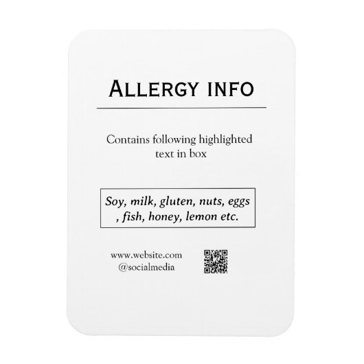 Magnet Flexible Alerte d'allergie alimentaire ajouter le nom des a (Vertical)
