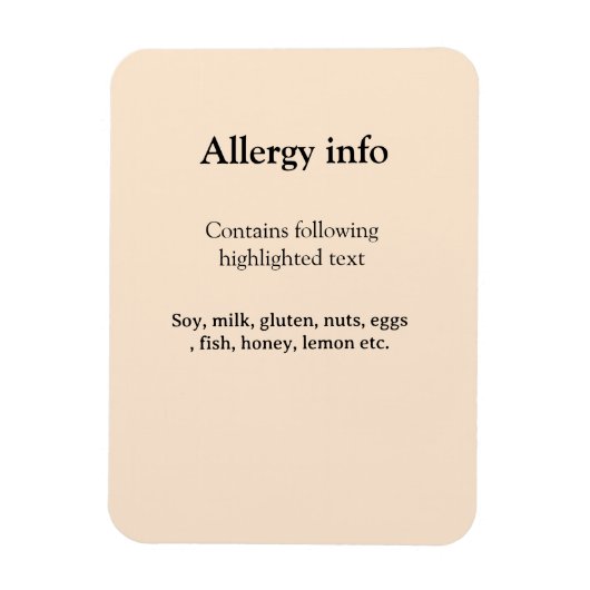 Magnet Flexible Alerte d'allergie alimentaire ajouter le nom du te (Vertical)