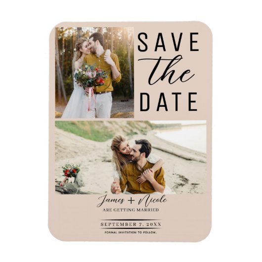 Magnet Flexible Almond Bisque 2 Photos Enregistrer la date Mariage (Vertical)