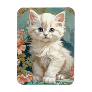 Magnet Flexible Alphonse Mucha Style Chat blanc