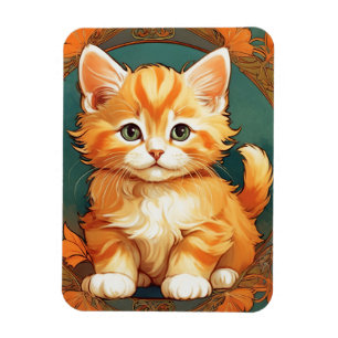 Magnet Flexible Alphonse Mucha Style Chat orange