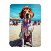 Magnet Flexible American English Foxhound on Beach, cadeau d'été (Vertical)