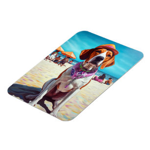 Magnet Flexible American English Foxhound on Beach, cadeau d'été
