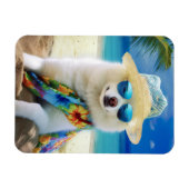 Magnet Flexible American Eskimo on Beach, cadeau d'été pour amoure (Horizontal)