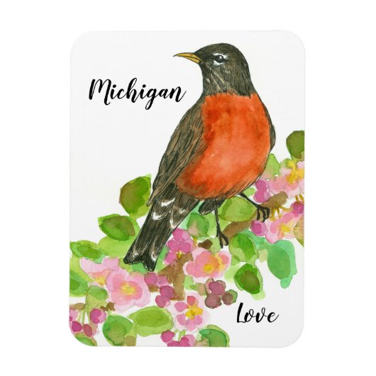 Magnet Flexible American Robin Apple Blossom Michigan Love (Vertical)