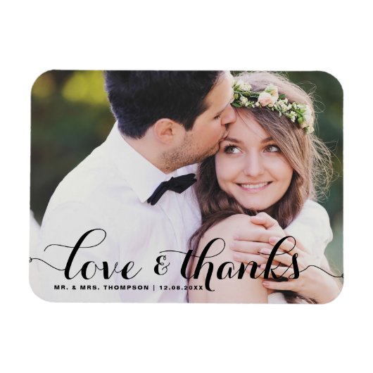Magnet Flexible Amour et Merci | Black Calligraphy Photo Mariage (Horizontal)