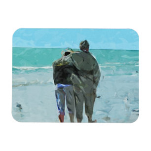 Magnet Flexible Amoureux Anniversaire Promenade sur la plage Abstr
