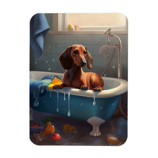 Magnet Flexible Amusement du dachshund au bain  (Vertical)