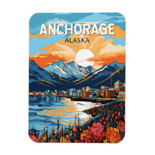 Magnet Flexible Anchorage Alaska Travel Art Vintage