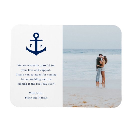 Magnet Flexible Ancre nautique Monogramme Photo Mariage Faveur (Horizontal)