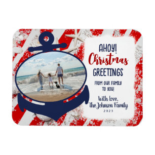 Magnet Flexible Ancre nautique rouge, blanc et bleu Ahoy Christmas