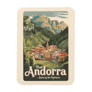 Magnet Flexible Andorre Illustration Voyage Art Vintage