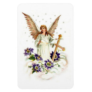 Magnet Flexible Ange avec croix et fleurs de clématite