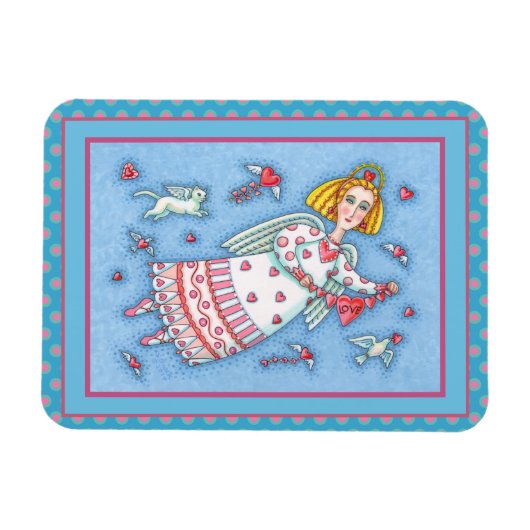 MAGNET FLEXIBLE ANGE D'ART FOLK, CHAT ET COEURS DE VOL VALENTINE (Horizontal)