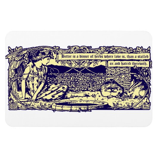 Magnet Flexible Angel et lapins dans le jardin fleuri avec bannièr (Horizontal)