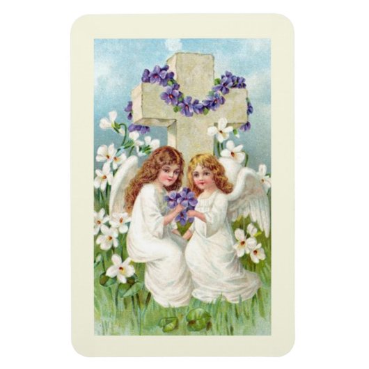 Magnet Flexible Anges Mignons Avec Croix Et Fleurs (Vertical)