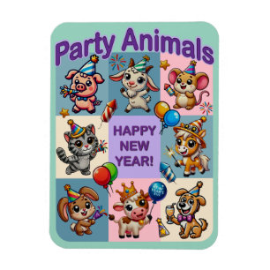 Magnet Flexible Animaux de fête "Bonne année"
